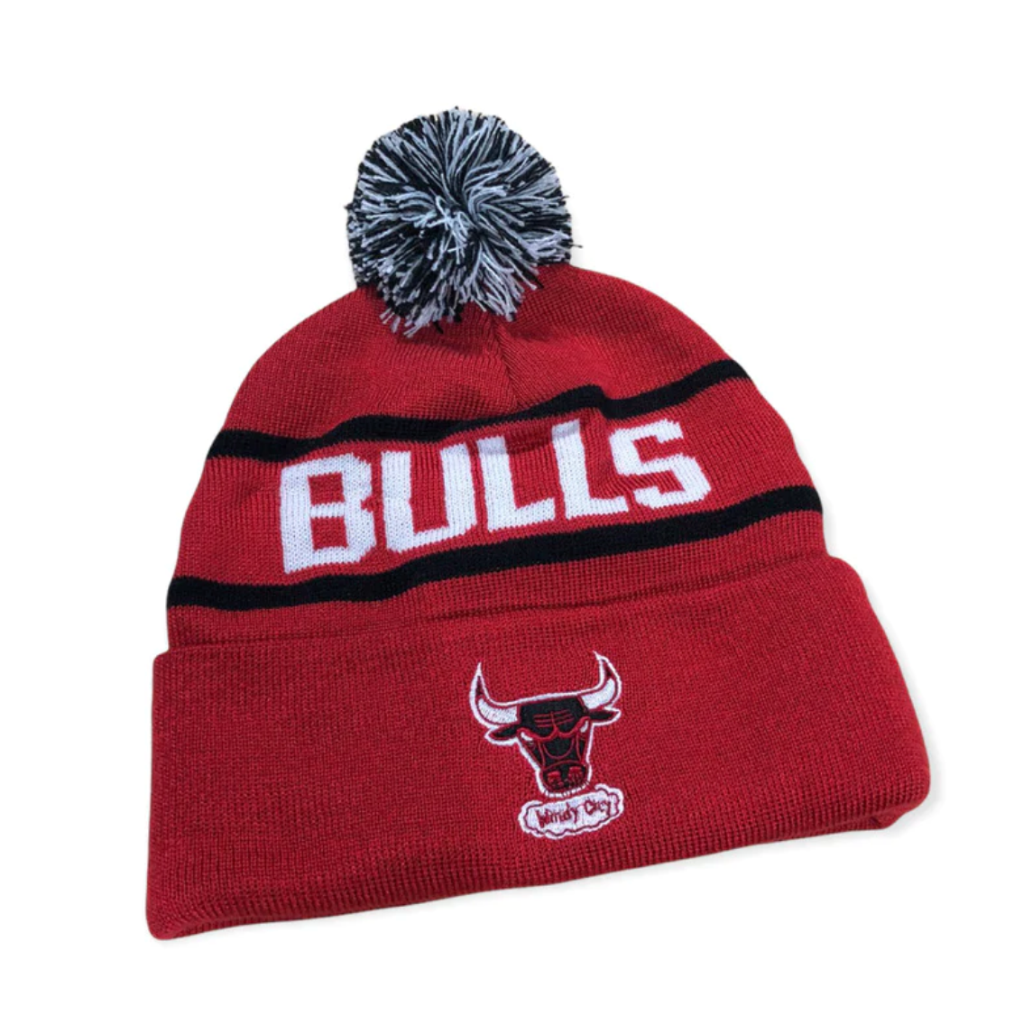 Chicago Bulls Mitchell & Ness NBA Reload 2.0 Red Cuffed Pom Knit Hat