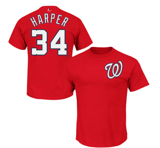 Washington Nationals Bryce Harper Majestic Red Official Name and Number T-Shirt - Pro Jersey Sports - 1