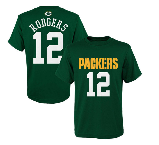 Aaron Rodgers Green bay Packers Youth Mainliner Name And Number Player Tee - Pro Jersey Sports - 1