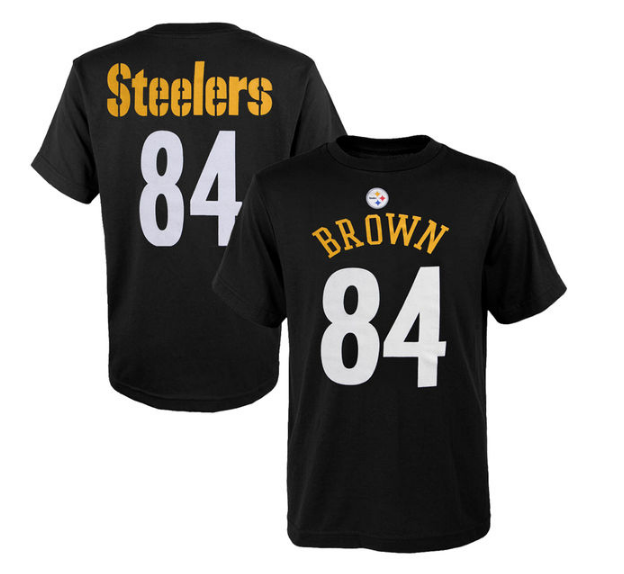Youth Pittsburgh Steelers Antonio Brown Black Mainliner Name & Number T-Shirt - Pro Jersey Sports - 1
