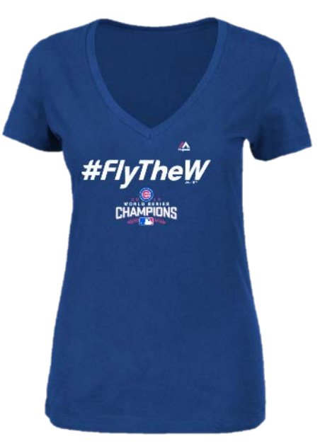 Women's Chicago Cubs 2016 World Series Champions Fly The W Hashtag V-Neck Tee By Majestic - Pro Jersey Sports