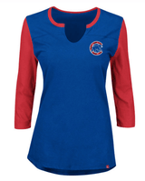 Women's Chicago Cubs Royal/Red Above Average 3/4-Sleeve Raglan T-Shirt - Pro Jersey Sports