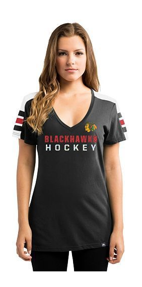 Women's Chicago Blackhawks Black Majestic Goal Cage Tee By Majestic