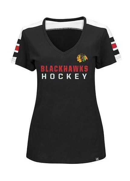 Women's Chicago Blackhawks Black Majestic Goal Cage Tee By Majestic