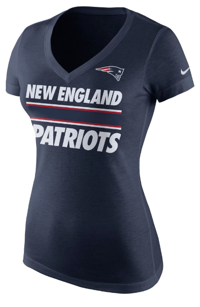 New England Patriots Nike Women's Team Stripe Tri-Blend V-Neck T-Shirt - Navy