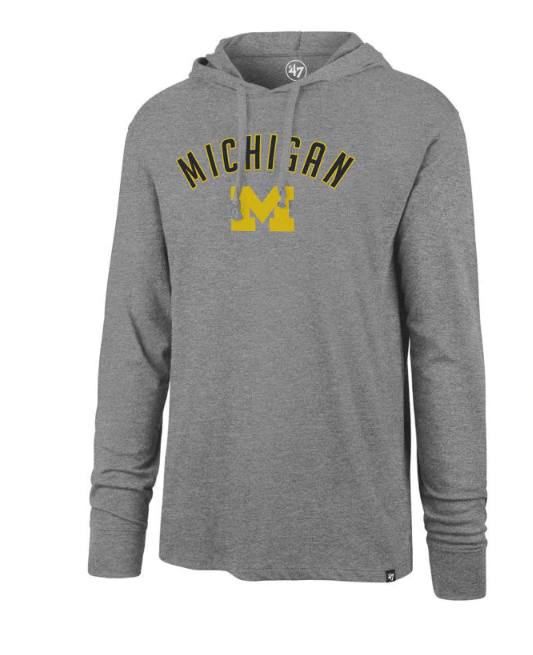 Mens Michigan Wolverines '47 NCAA Focus Club Hood Long Sleeve T-Shirt