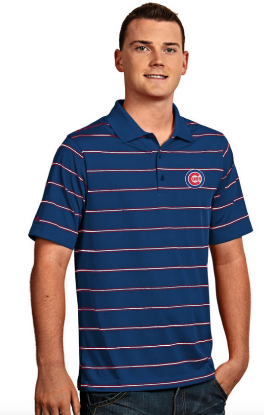 Antigua Men's Chicago Cubs Deluxe Striped Performance Polo