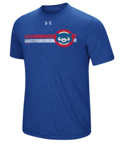 Men's Chicago Cubs Under Armour Cooperstown Collection Heathered Royal Stripe Logo Tri-Blend T-Shirt