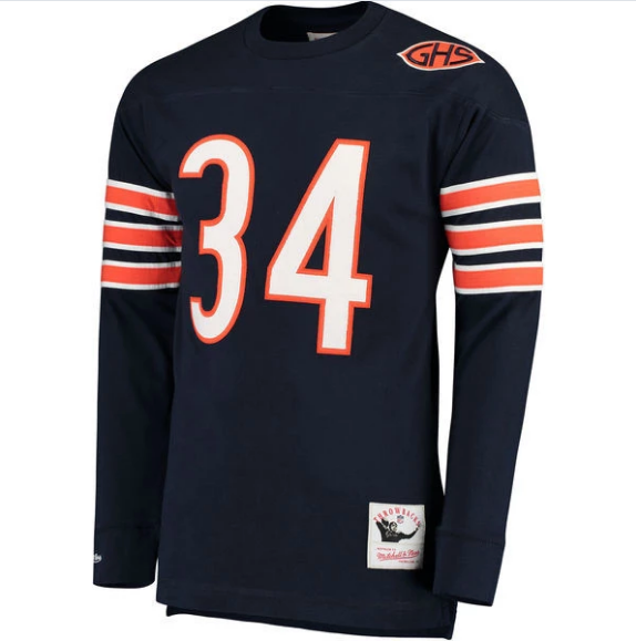 Men's Chicago Bears Walter Payton Mitchell & Ness Navy Throwback Name & Number Long Sleeve T-Shirt