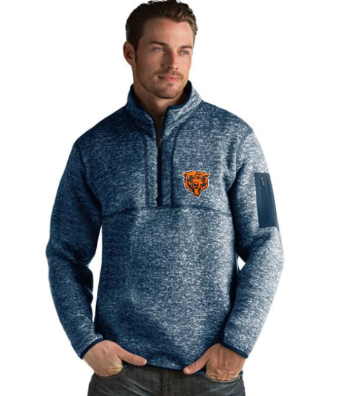 Mens Chicago Bears Antigua Navy Fortune Sweater Knit Microfleece Quarter-Zip Pullover Jacket