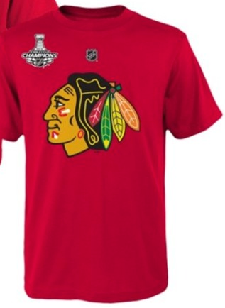 Men's Chicago Blackhawks Marian Hossa Red Reebok 2015 Stanley Cup Champions Name & Number T-Shirt