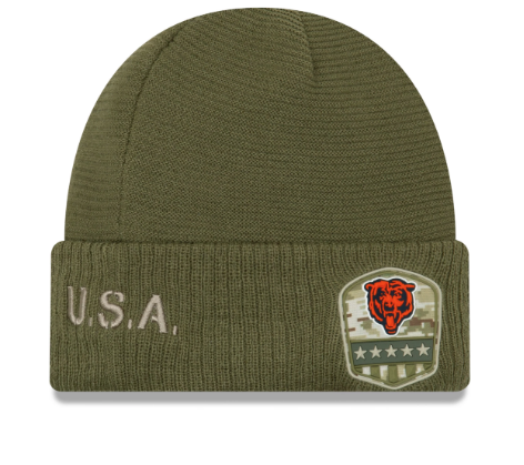 Chicago Bears New Era Green 2019 NFL Sideline Official Salute To Service Sport Knit Hat