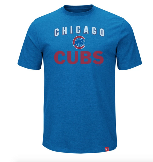 Men's Majestic Chicago Cubs Stoked On Game Win Blue T-Shirt