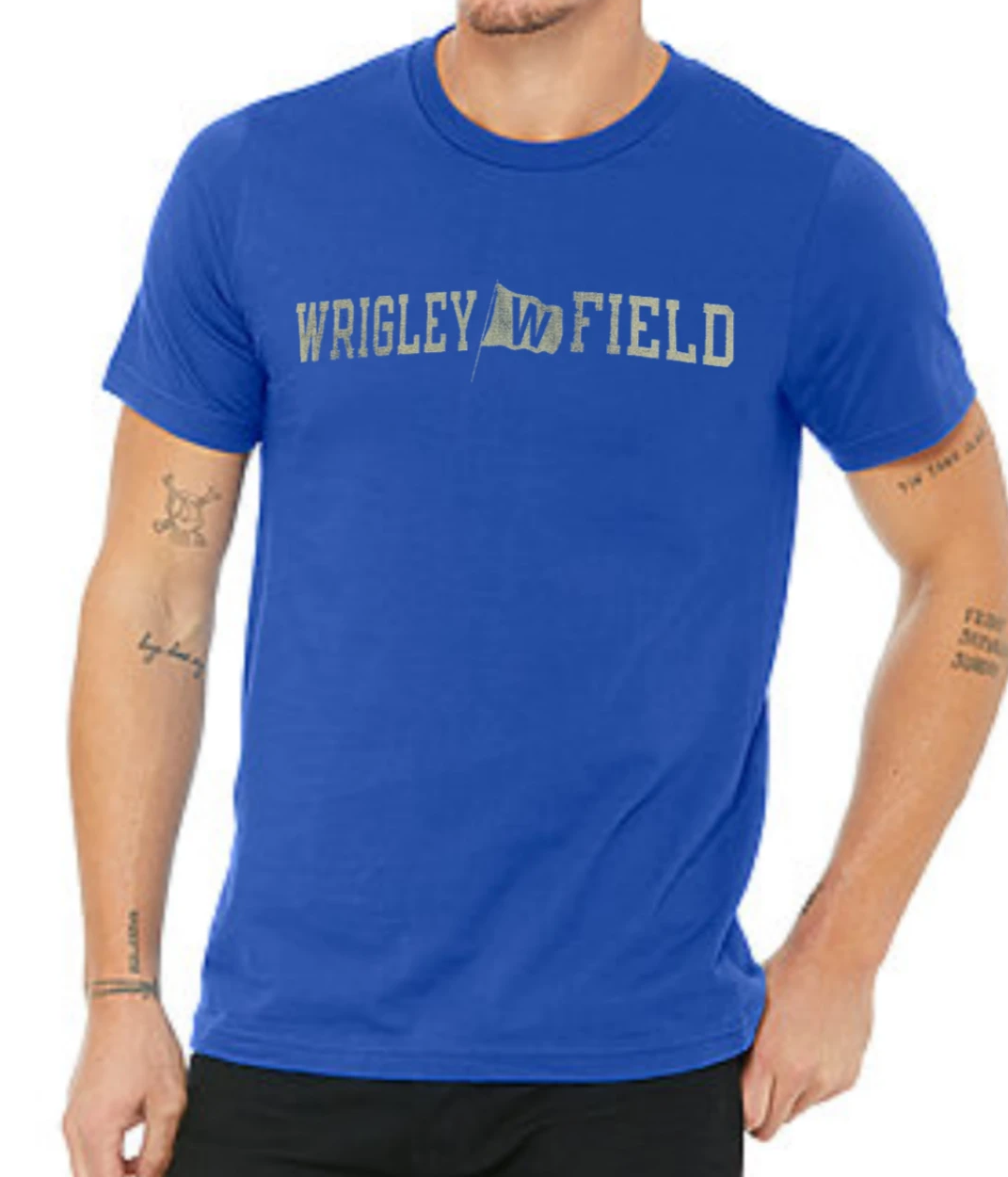 Wrigley Field Chicago Cubs Mens Triblend Tee with “W” Flag