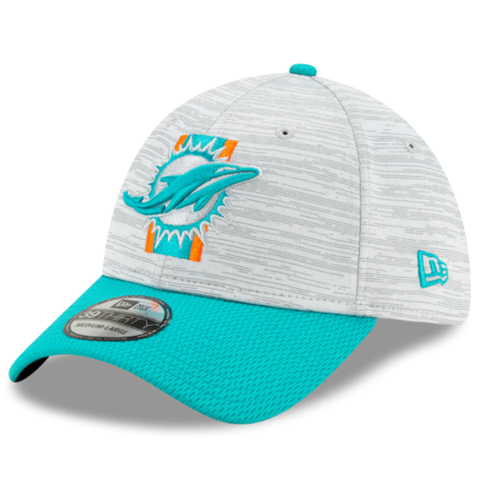Miami Dolphins 2021 Training Camp On Field Gray/Aqua New Era 39THIRTY Flex Fit Hat - Pro Jersey Sports