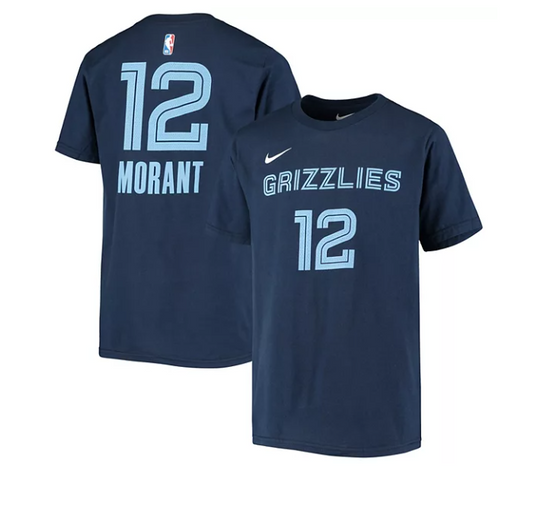 Youth Nike Ja Morant Navy Memphis Grizzlies Icon Name & Number T-Shirt