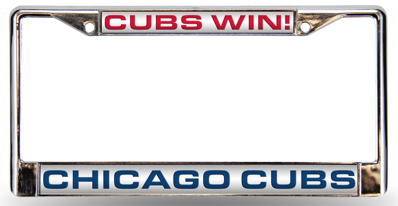 Chicago Cubs "Cubs Win!" Design Laser-Cut Chrome Auto License Plate Frame - Pro Jersey Sports