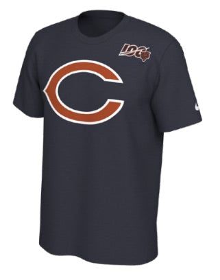 Men's Chicago Bears 100th Anniversary Legend Logo Navy Dri-Fit Short Sleeve Tee