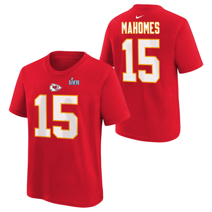 Youth Kansas City Chiefs Patrick Mahomes Nike Red Super Bowl LVII Name & Number T-Shirt - Pro Jersey Sports