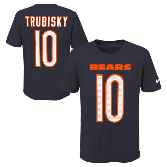 Youth Chicago Bears Mitchell Trubisky Nike Navy Player Game Team Name & Number T-Shirt