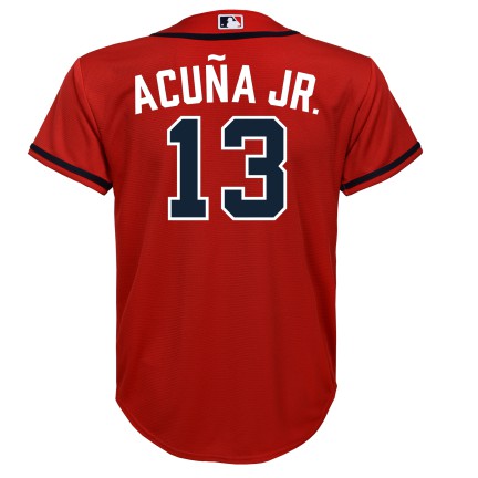 NIKE Youth Ronald Acuna Jr. Atlanta Braves Red Alternate Replica Jersey
