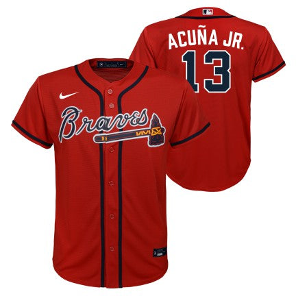 NIKE Youth Ronald Acuna Jr. Atlanta Braves Red Alternate Replica Jersey - Pro Jersey Sports