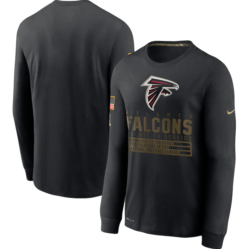 Men's Atlanta Falcons Nike Black 2020 Salute to Service Sideline Performance Long Sleeve T-Shirt