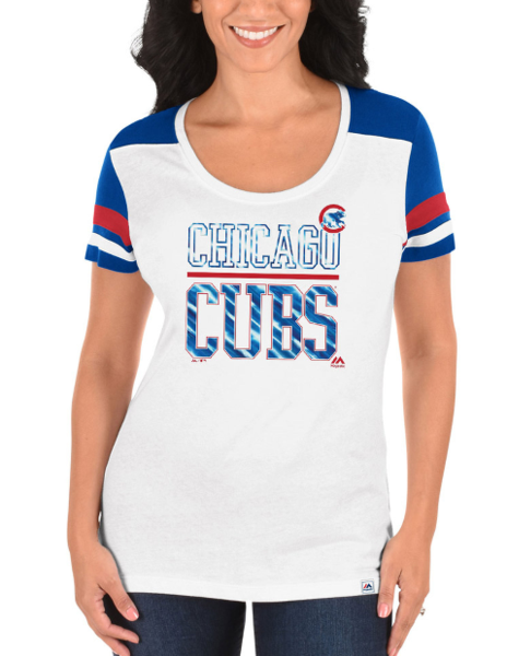 Women's Chicago Cubs Majestic White/Royal Overwhelming Victory T-Shirt