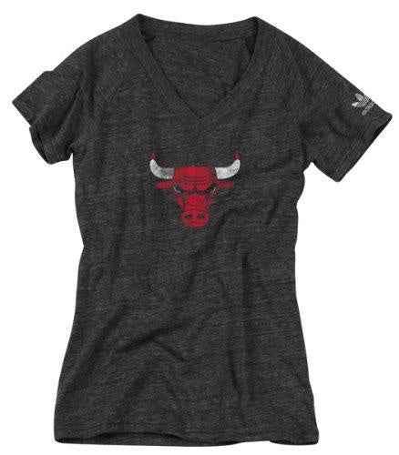 Women's Chicago Bulls Tri Blend Short Sleeve V-neck Big Logo T