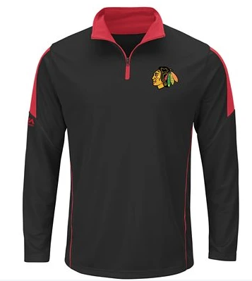 Mens Chicago Blackhawks Status Inquiry Long Sleeve 1/4 Zip Pullover Fleece By Majestic