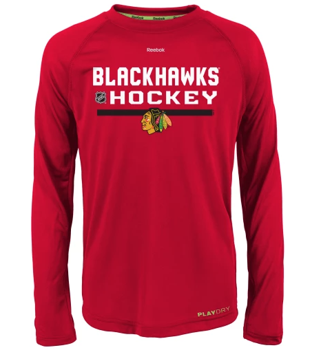 Chicago Blackhawks Youth Center Ice Speedwick Long Sleeve Tee By Reebok-Red
