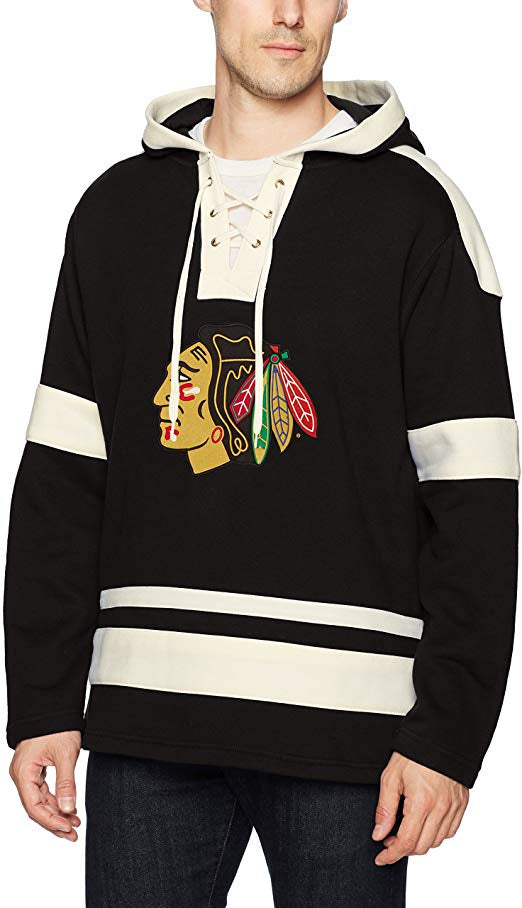 Chicago Blackhawks Mens Grant Fleece Lace Up Hood By Old Time Hockey