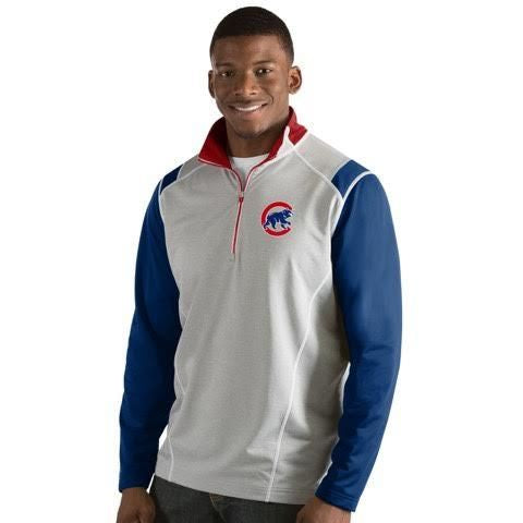 Mens Chicago Cubs Antigua Gray/Royal/Red  Automatic 1/4 Zip Track Jacket