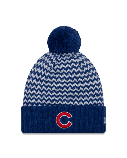 Women's Chicago Cubs New Era Patterned Cuffed Knit Hat With Pom