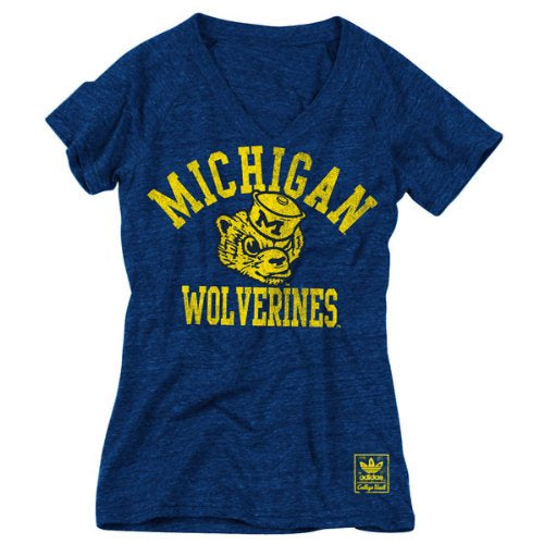 NCAA Womens adidas Michigan Wolverines Her Homecoming Tri-Blend V-Neck T-Shirt - Navy Blue