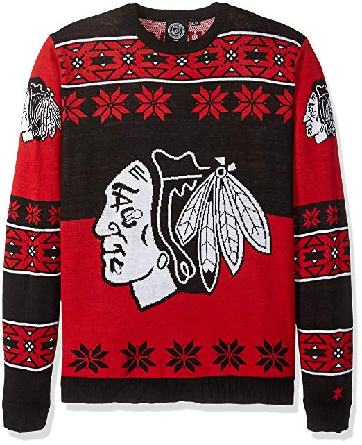 Men's Chicago Blackhawks NHL Big Logo Ugly Crew Neck Sweater