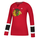 Women’s Chicago Blackhawks adidas Red Long Sleeve Henley Tee - Pro Jersey Sports