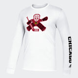 Men's Chicago Blackhawks White Line 6 Goalie Amplifier Long Sleeve Tee - Pro Jersey Sports