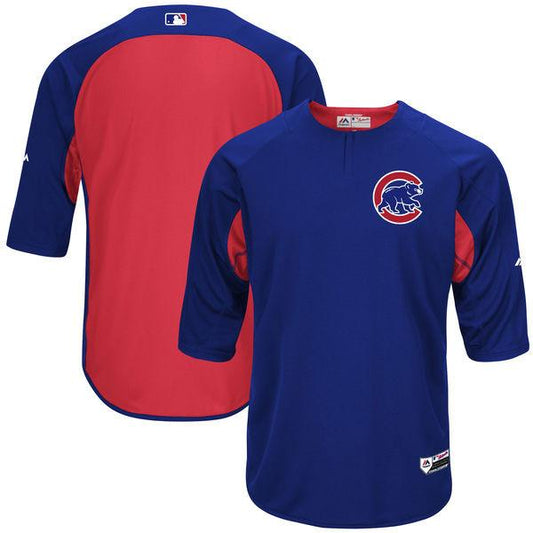 Men's Chicago Cubs Majestic Royal/Red Authentic Collection On-Field 3/4-Sleeve Batting Practice Jersey