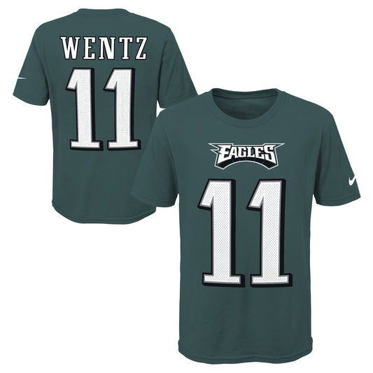 Youth Philadelphia Eagles Carson Wentz Nike Green Player Game Team Name & Number T-Shirt