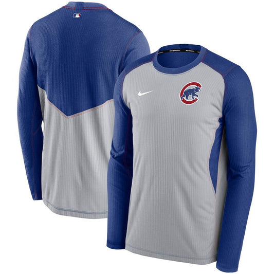 Men's Chicago Cubs Nike Royal/Gray Authentic Collection Game Performance Long Sleeve Dri-Fit Tee