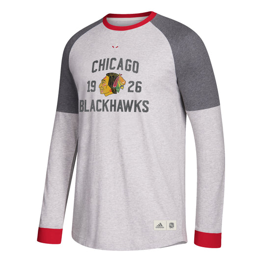 Mens Chicago Blackhawks 1961 Logo Long Sleeve Crew Neck Tee By Adidas