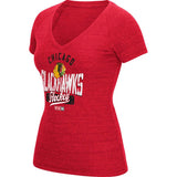 Women's Chicago Blackhawks CCM Heather Red Arch Down V-Neck Tee - Pro Jersey Sports