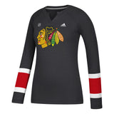 Women’s Chicago Blackhawks Black Long Sleeve Henley Tee - Pro Jersey Sports