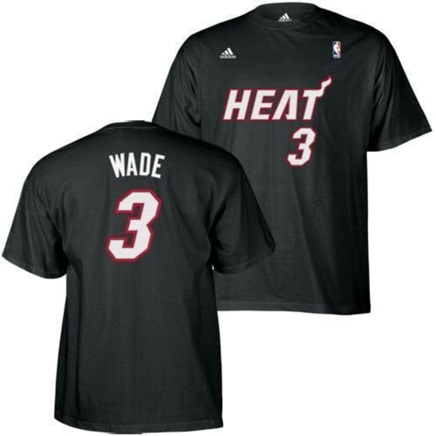 Mens NBA Miami Heat Dwyane Wade Black Name & Number T-Shirt - Pro Jersey Sports