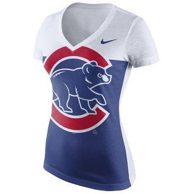 Women's Nike Royal Chicago Cubs Logo Blocked 1.6 Tri-Blend V-Neck T-Shirt