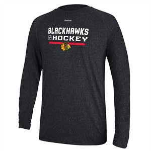 Reebok Chicago Blackhawks Black Heather Locker Room Ultimate Synthetic Long Sleeve Performance Shirt