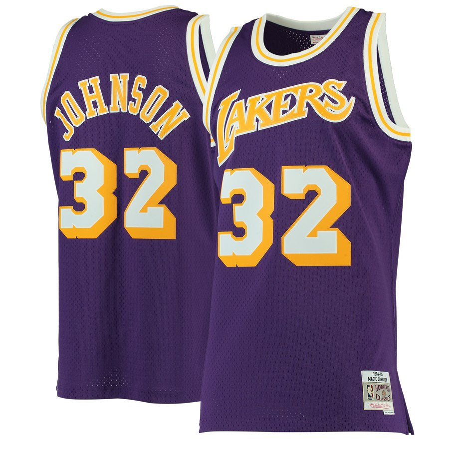 Youth Los Angeles Lakers Magic Johnson Mitchell & Ness Purple 1984-85 Hardwood Classics Swingman Jersey