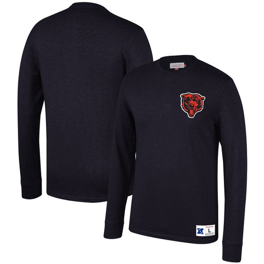 Chicago Bears Mitchell & Ness Slub Knit Long Sleeve T-Shirt - Navy