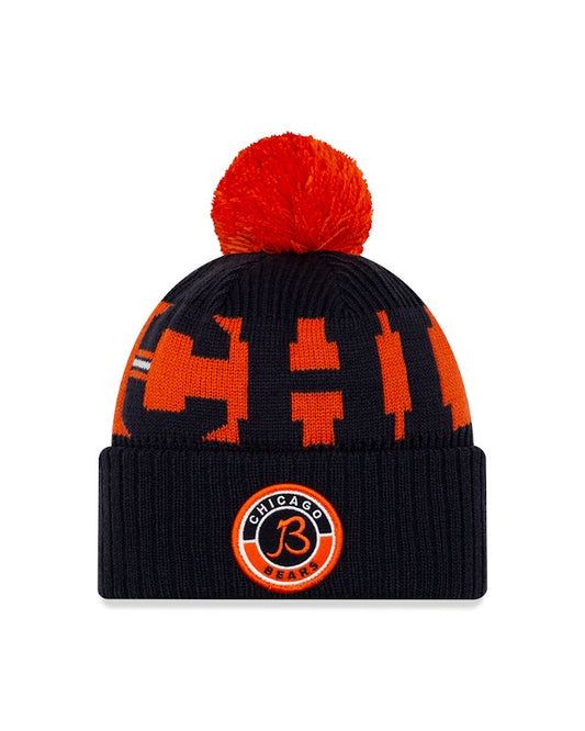 Men's Chicago Bears New Era Navy/Orange 2020 NFL Sideline Official Alternate B Logo Sport Pom Cuffed Knit Hat